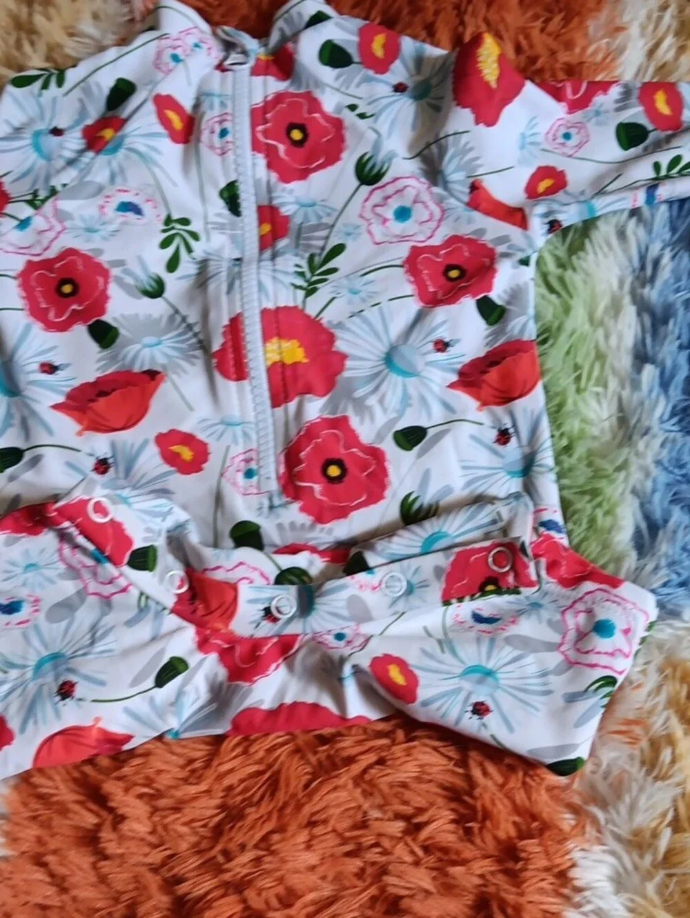 Floral Baby One-Piece Longsleeved Swimsuit  - Red & White